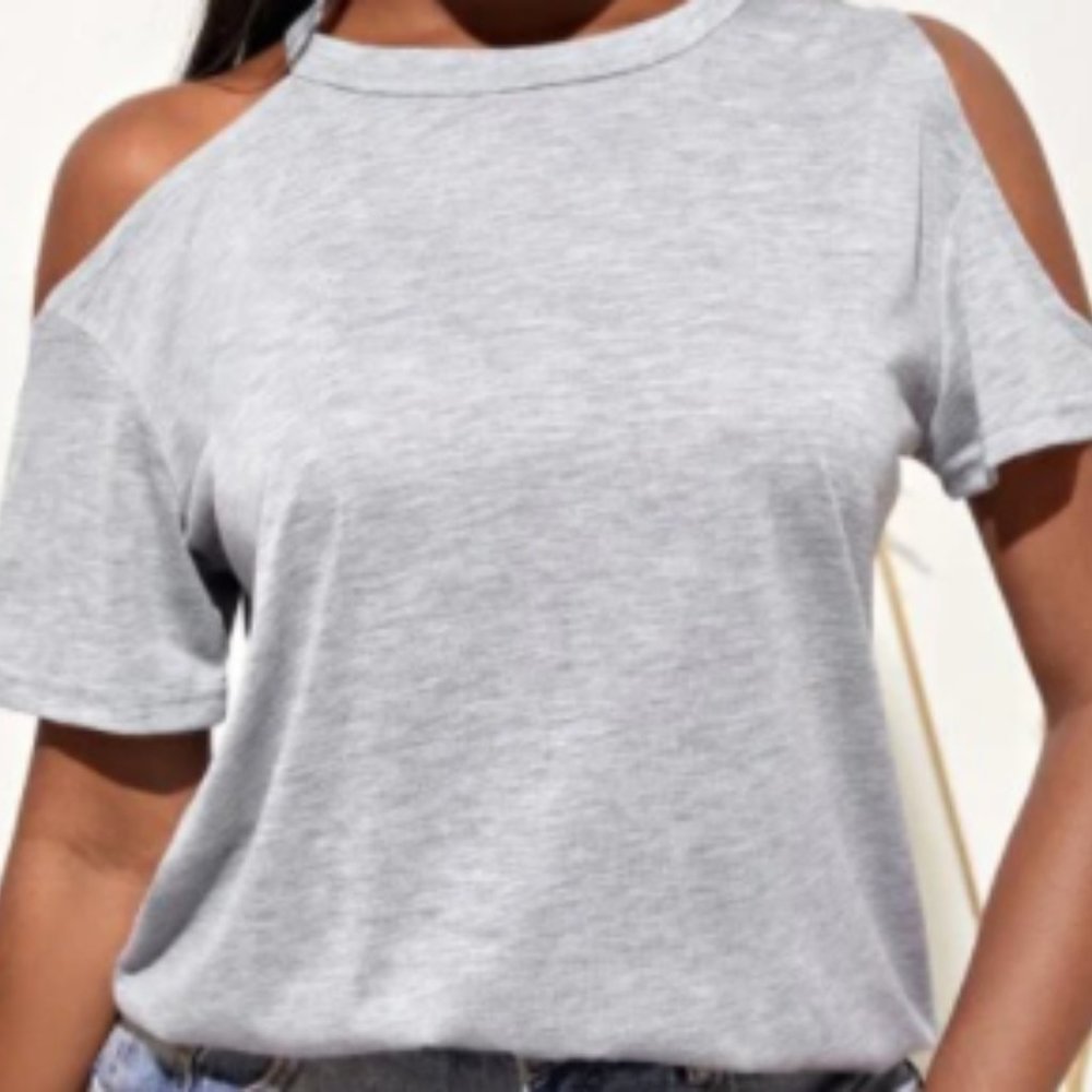 SHEIN SXY Solid Cold Shoulder Tee